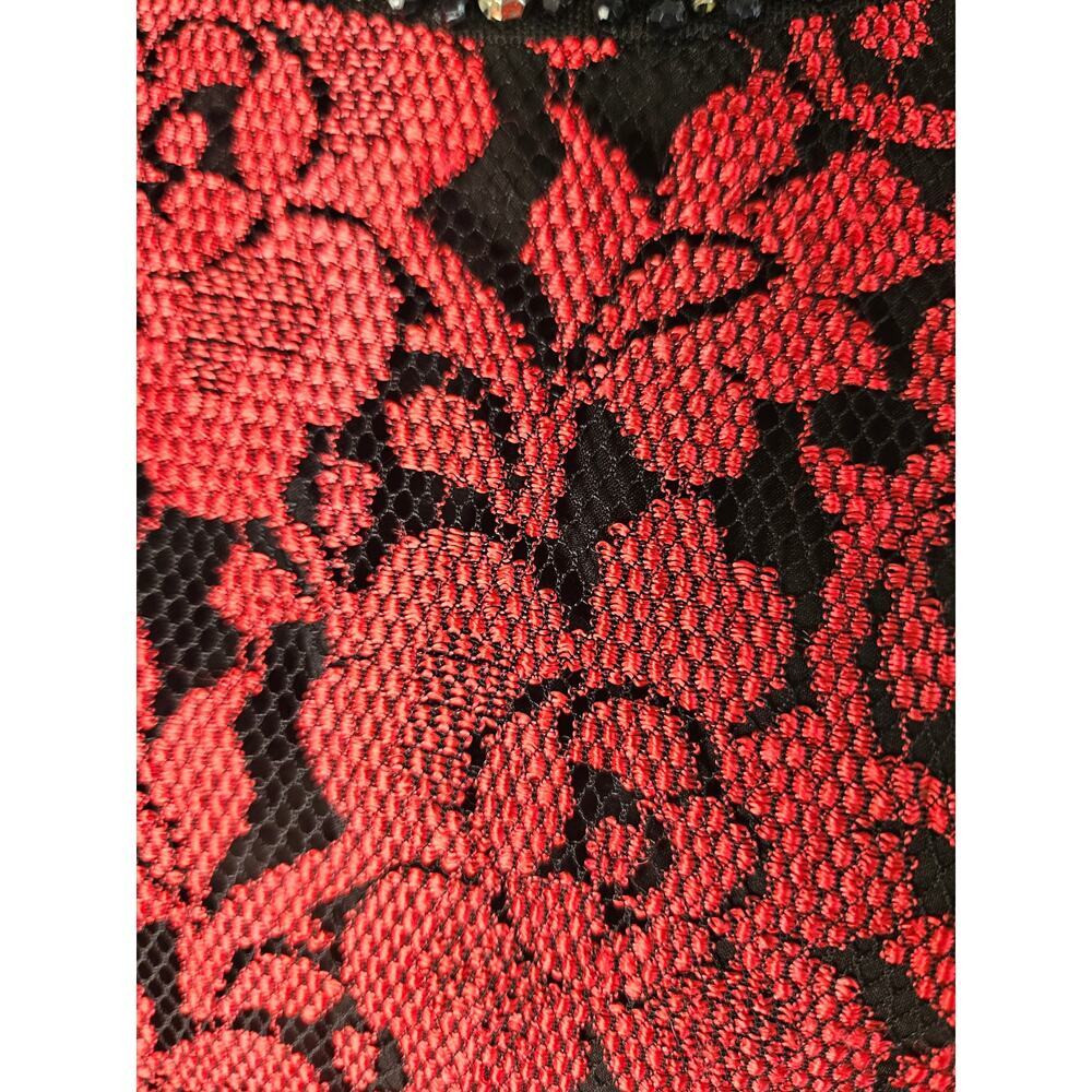 Eliza J Sz 4P Red/Blk Floral Dress Beaded Collar Lace Fit and Flare - Picture 6 of 13